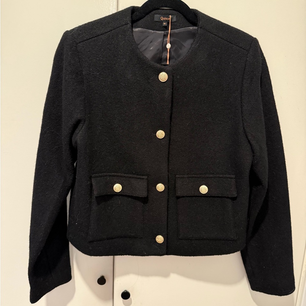Quince Black Cropped Jacket with Gold Buttons 100% Merino wool - Picture 4 of 7